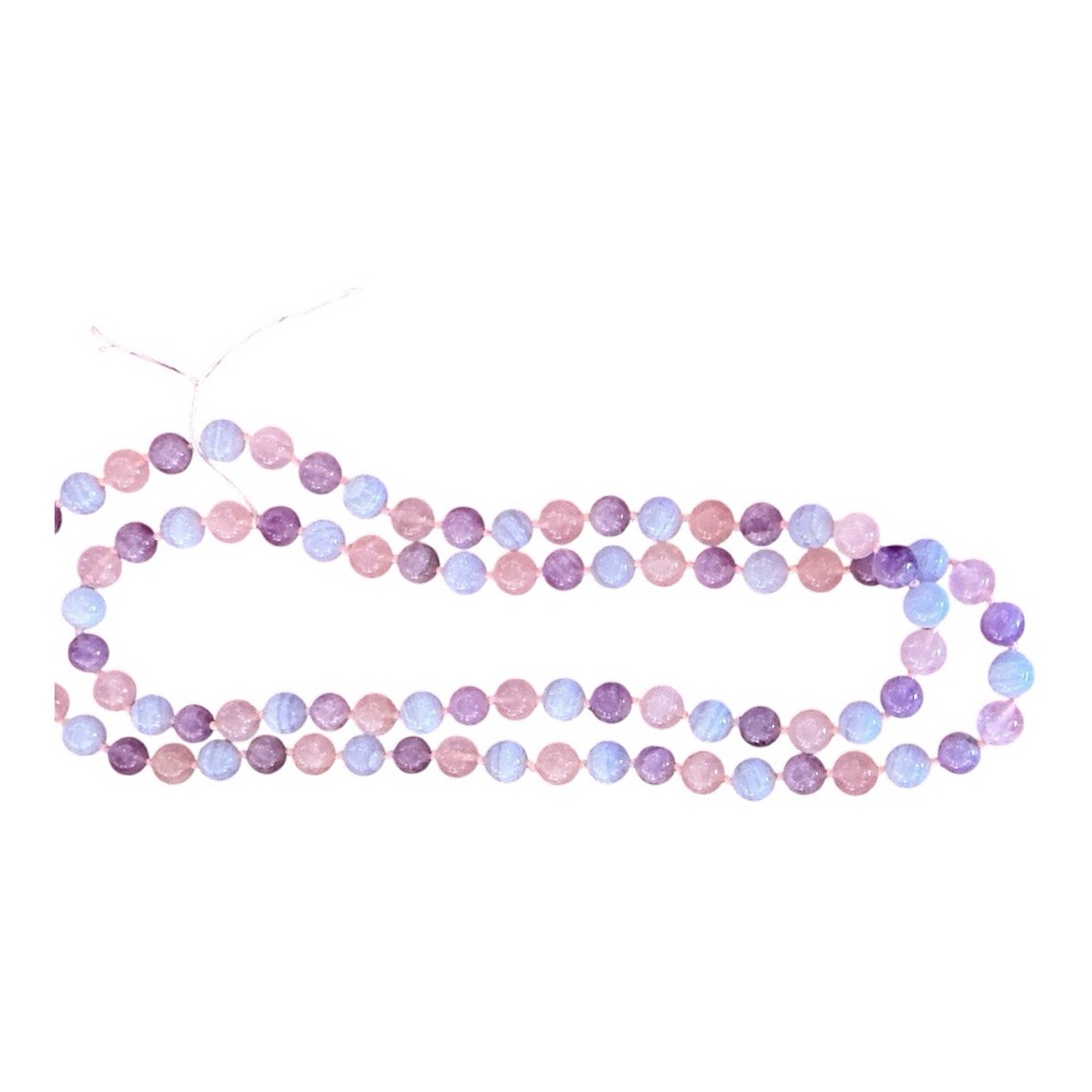 Amethyst Stone necklace hand knotted, Lace Agate, pink quartz bead continuous